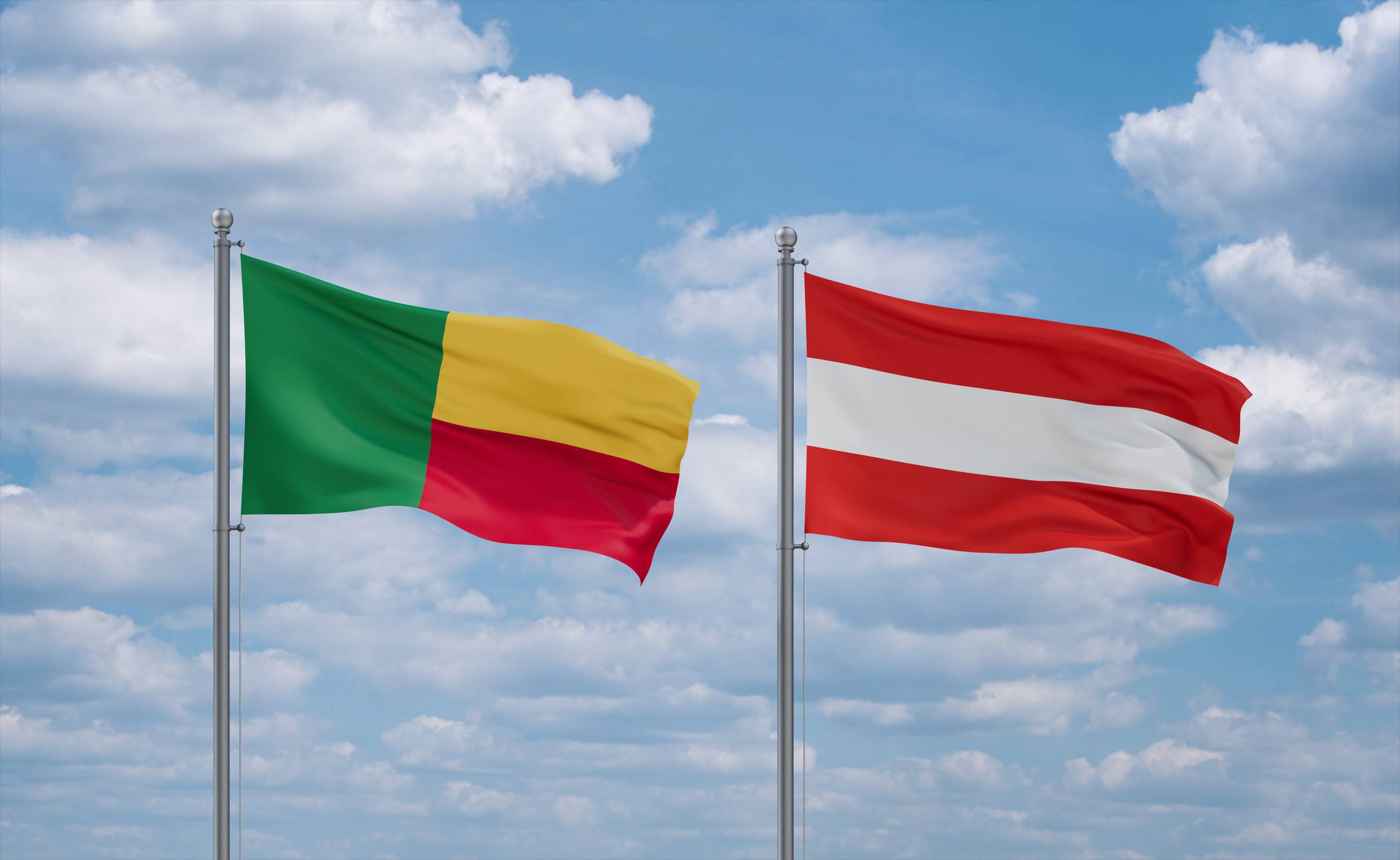 Benin and Austria flags waving