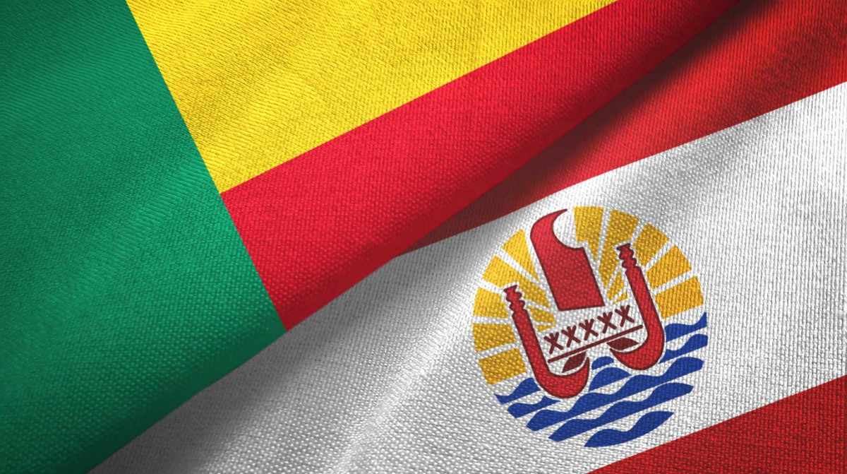 Benin And French Polynesia Two Folded Flags Together