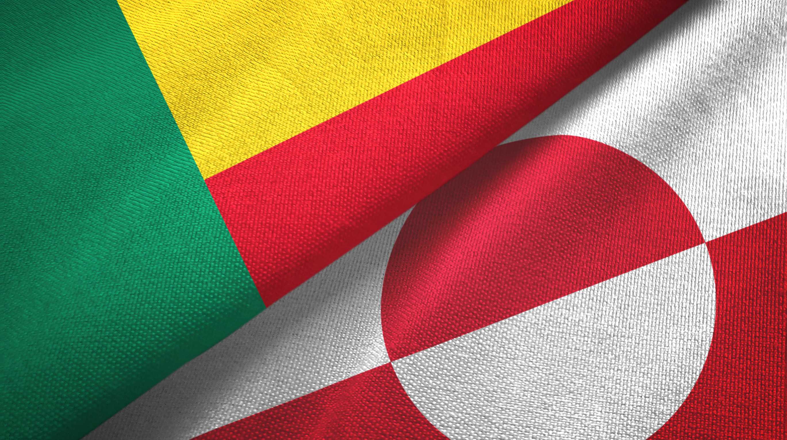 Benin And Greenland Two Folded Flags Together