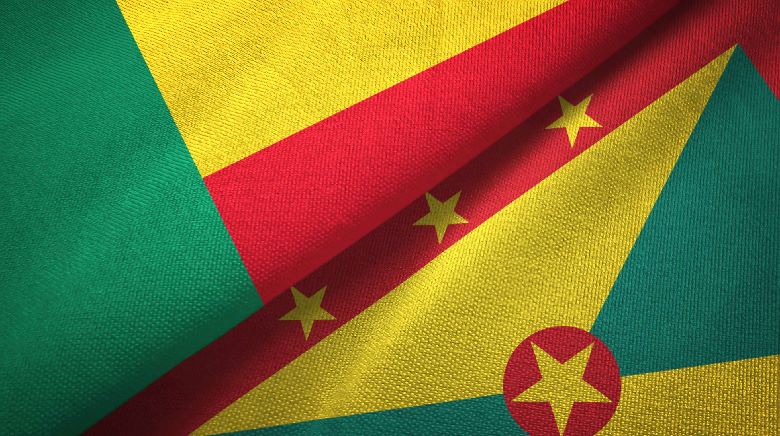 Benin And Grenada Two Folded Flags Together