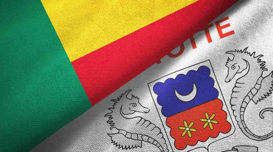 Benin And Mayotte Two Folded Flags Together