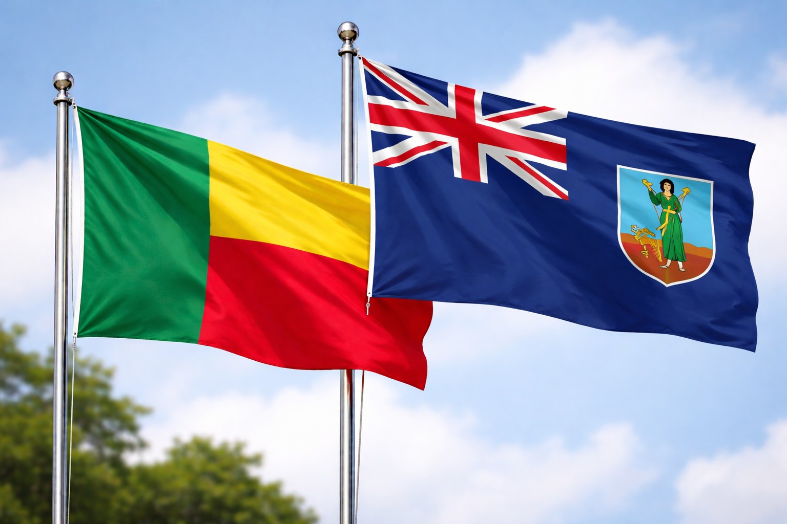 Benin And Montserrat Flags