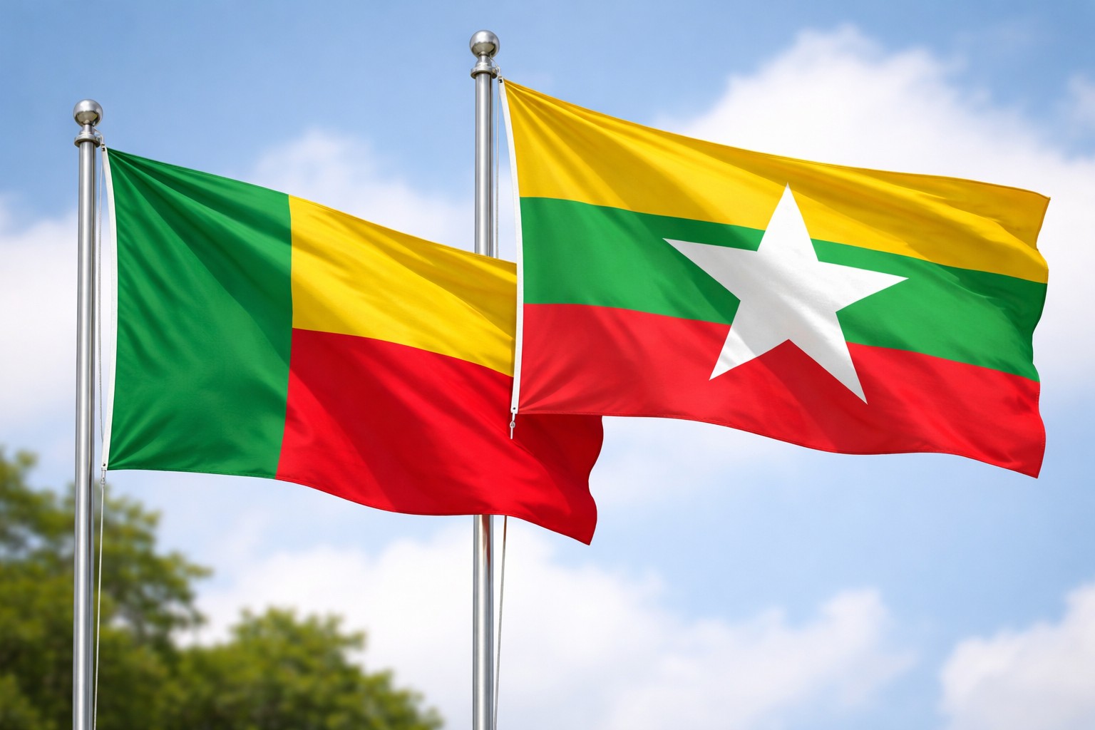 Benin And Myanmar Flags