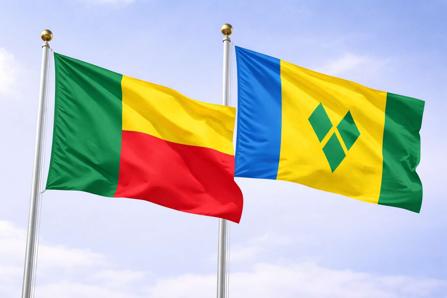 Benin And Saint Vincent Grenadines Flags