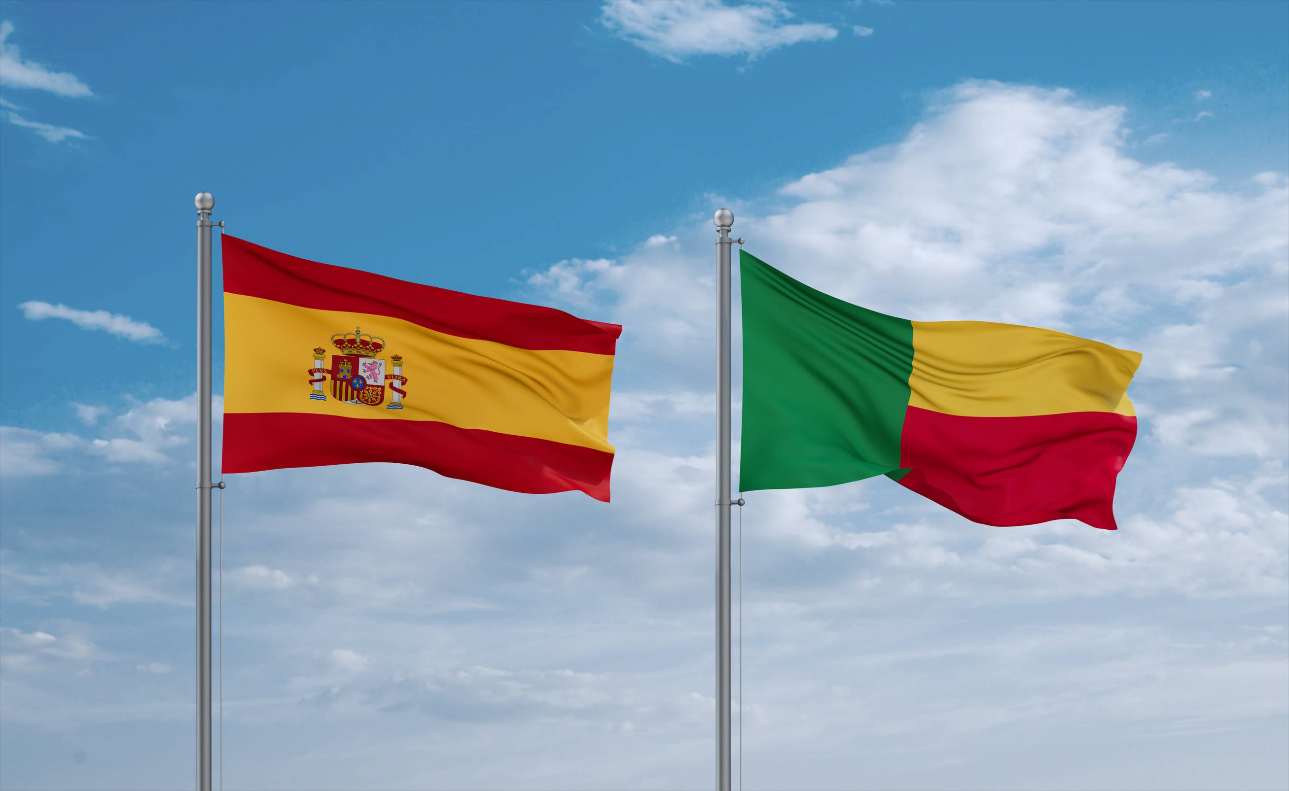 Benin and Spain Flags Together
