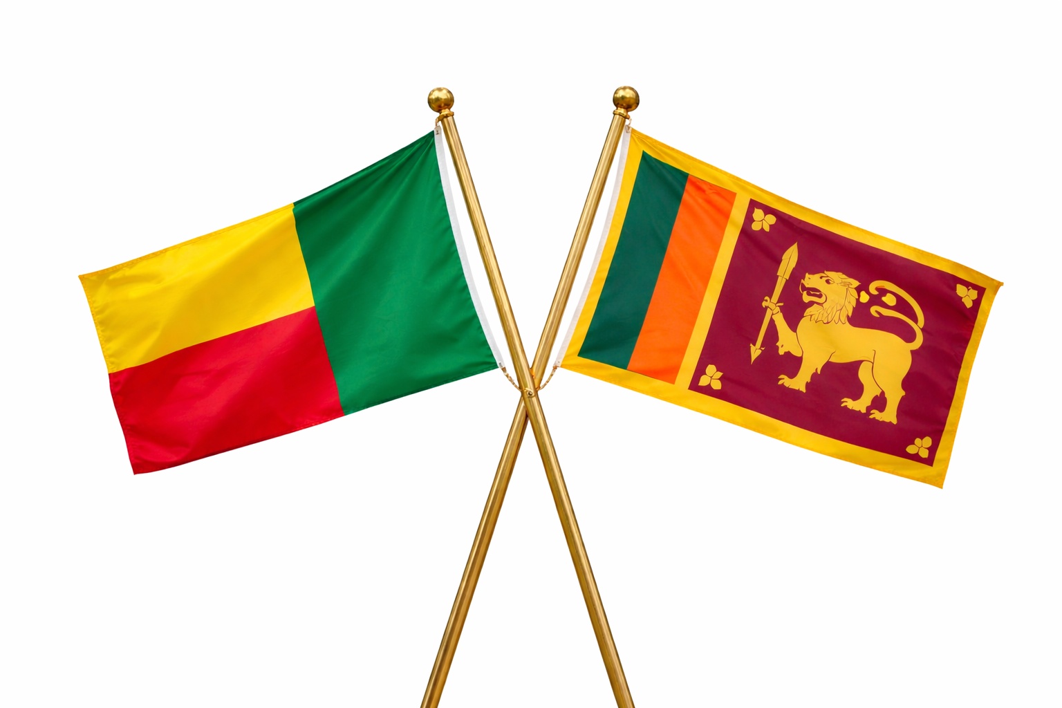 Benin And Sri Lanka Flags Waving Together