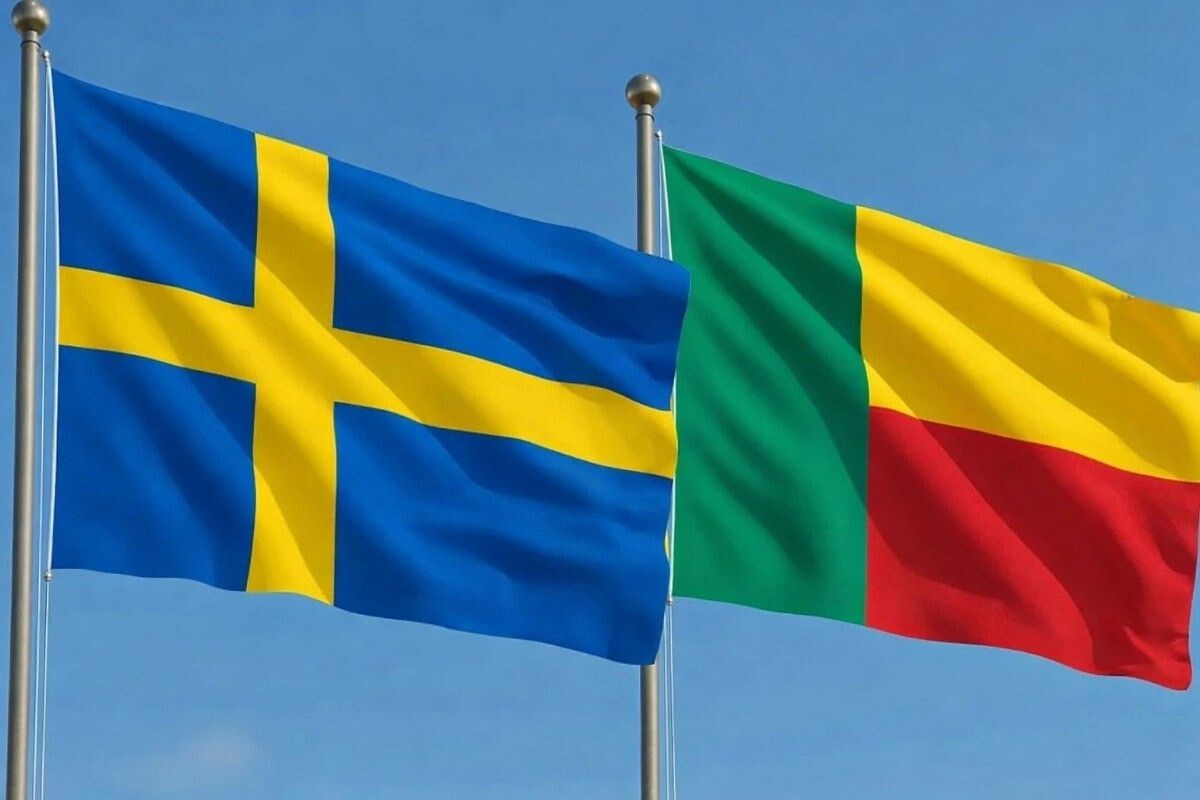 Benin And Sweden Flag Waving
