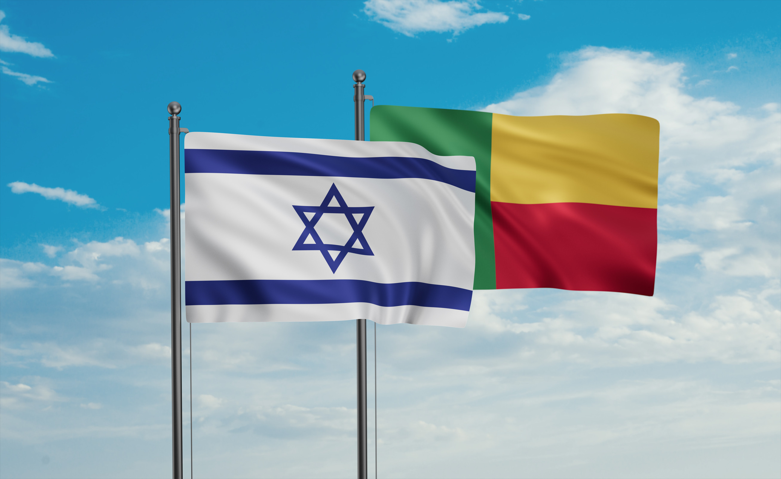 Benin Flag And Israel Flag Waving Together