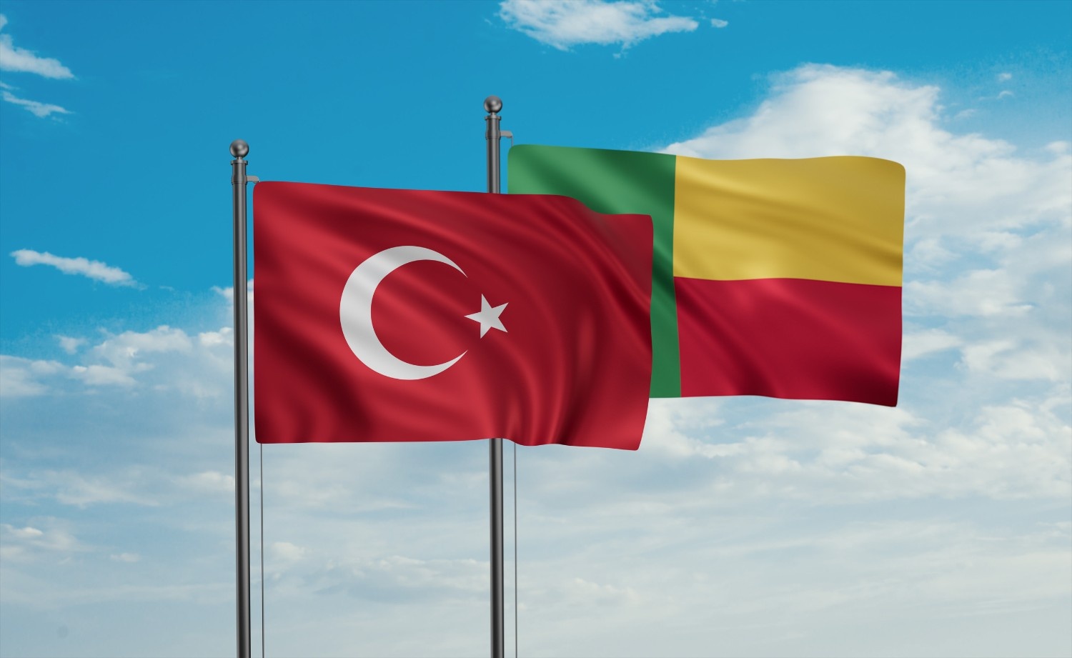 Benin Flag And Turkey Flag Waving Together