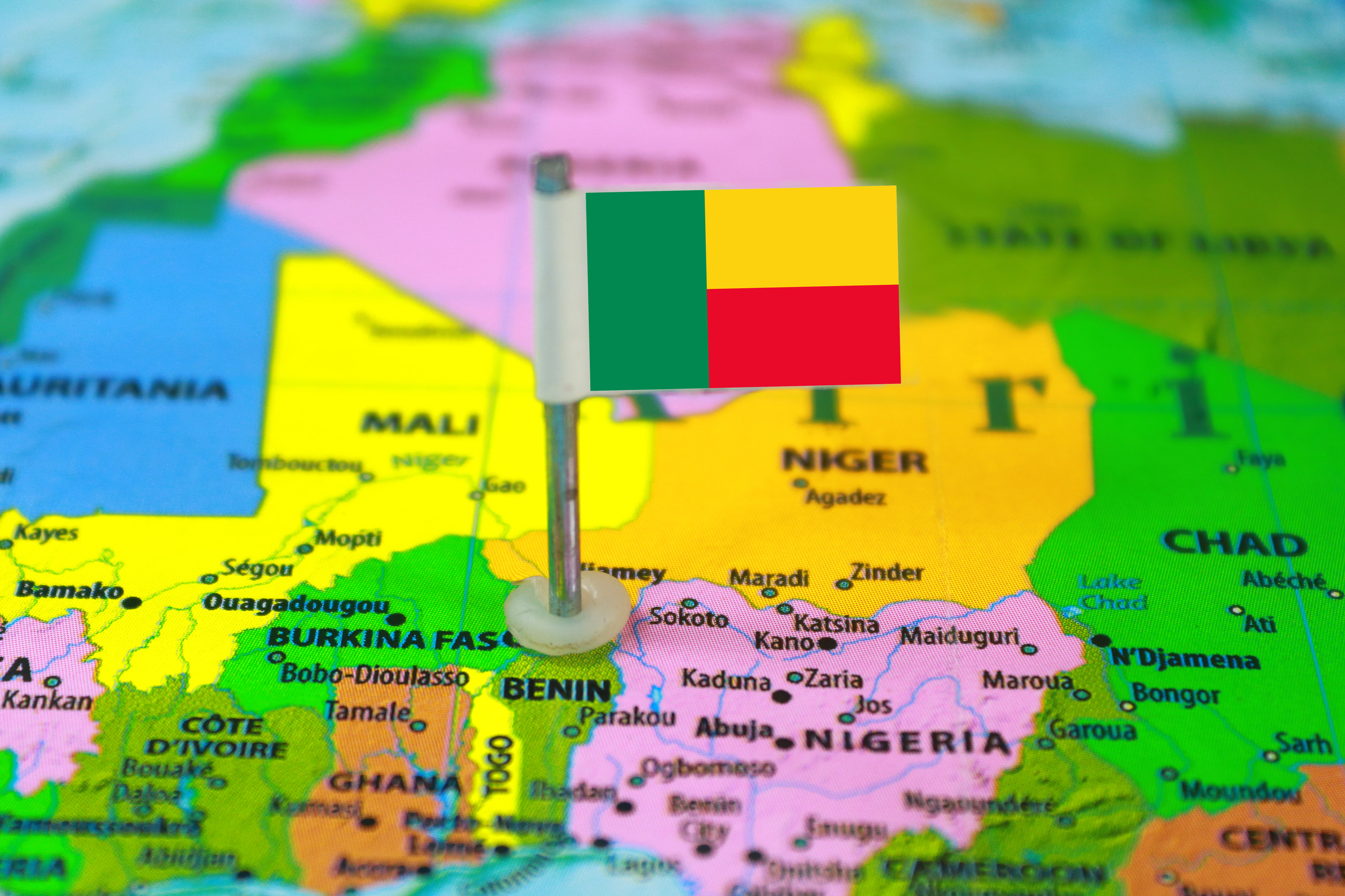 Benin Flag Marking Location On The Map