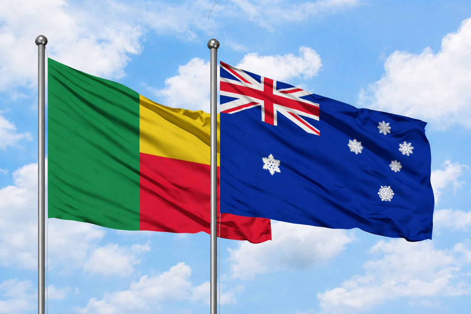 Benin Heard Island Mcdonald Islands Flags Waving