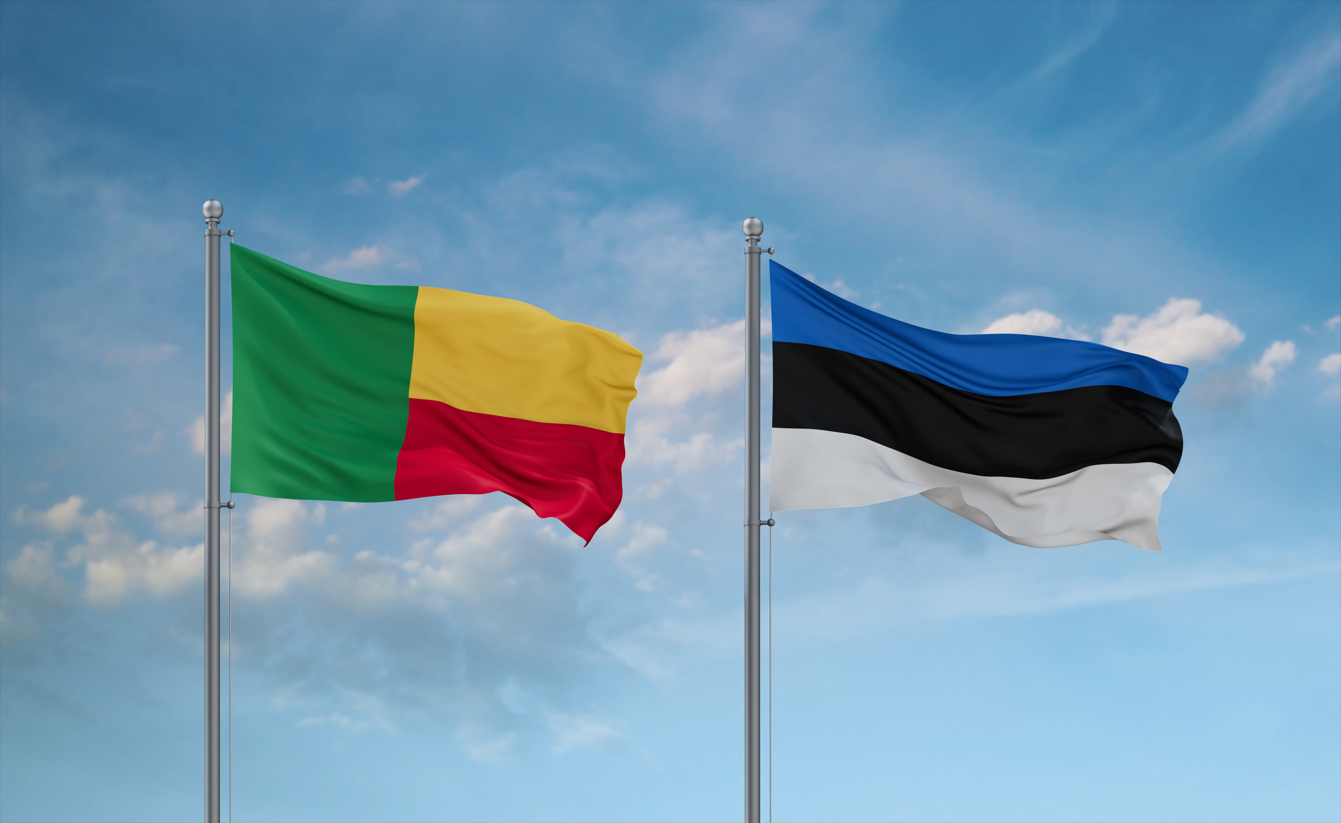 Estonia And Benin Flags Waving Together