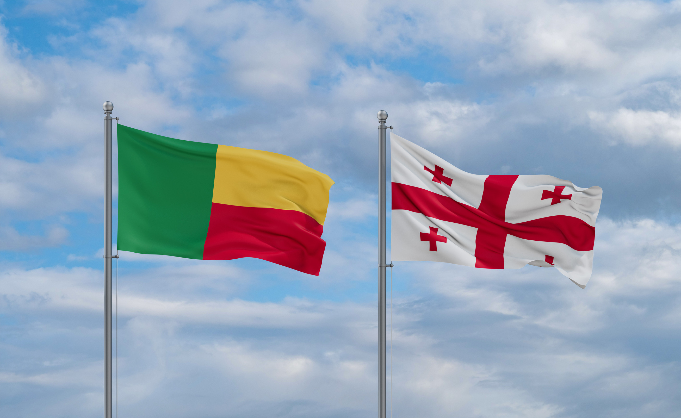 Georgia And Benin Flags Waving Together