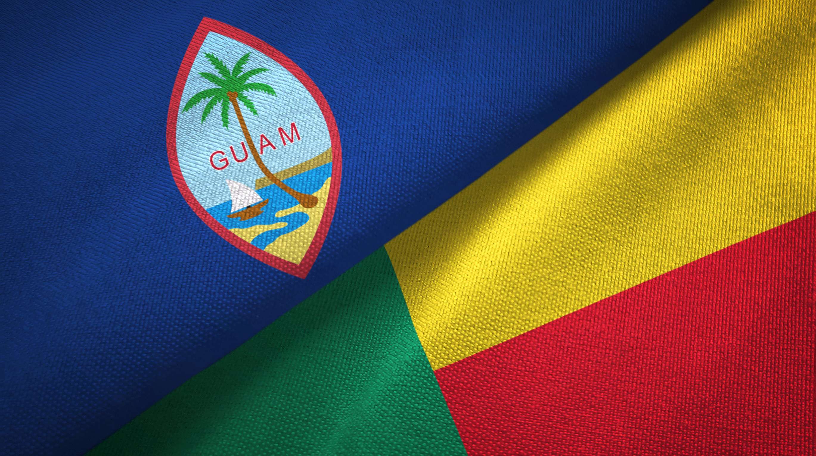 Guam And Benin Two Folded Flags Together