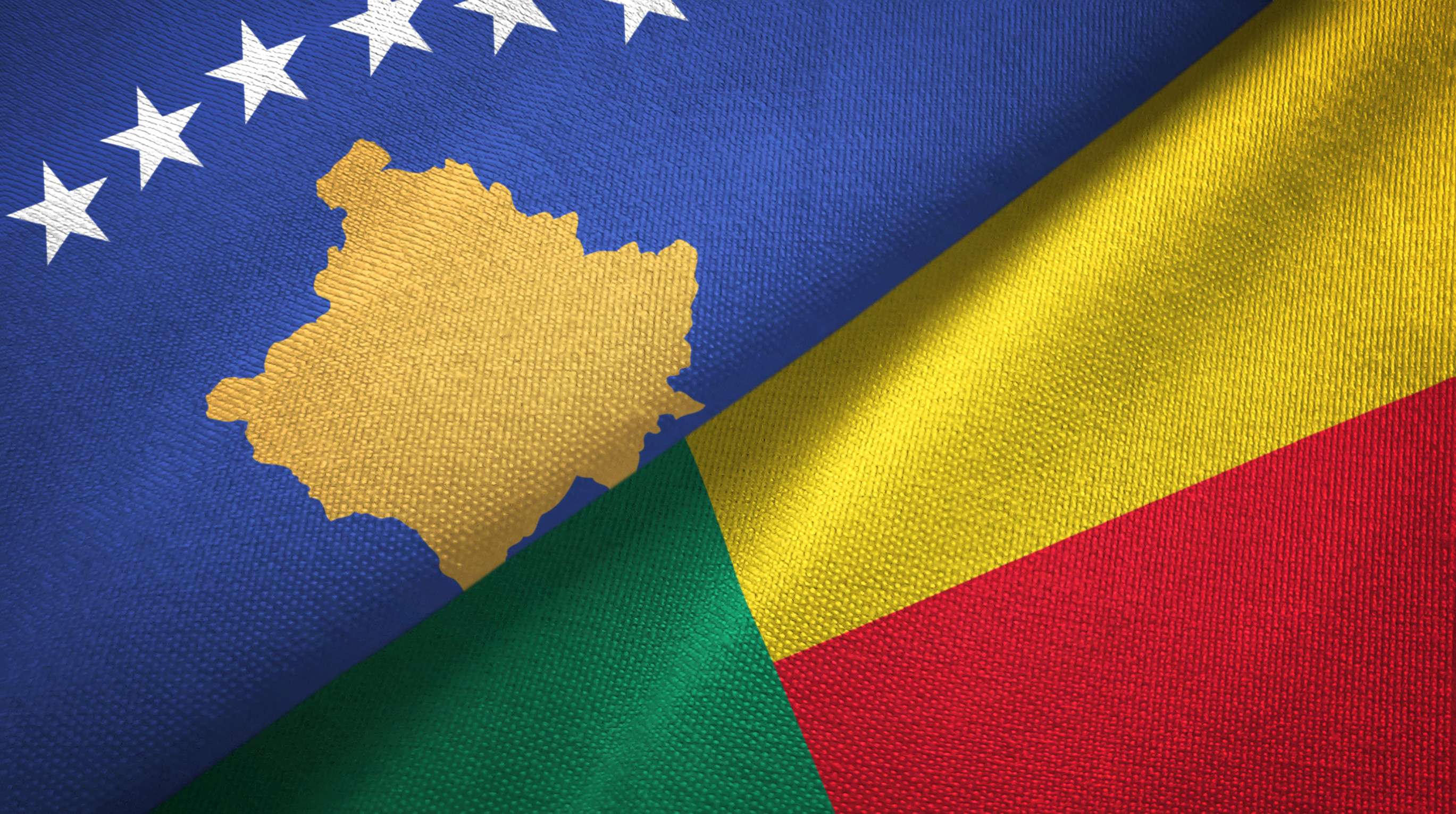 Kosovo And Benin Two Folded Flags Together